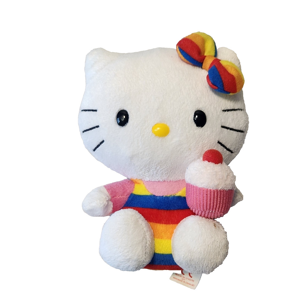 Hello Kitty Colorful Outfit & Bow with Cupcake Ty Stuffed Plush 6"